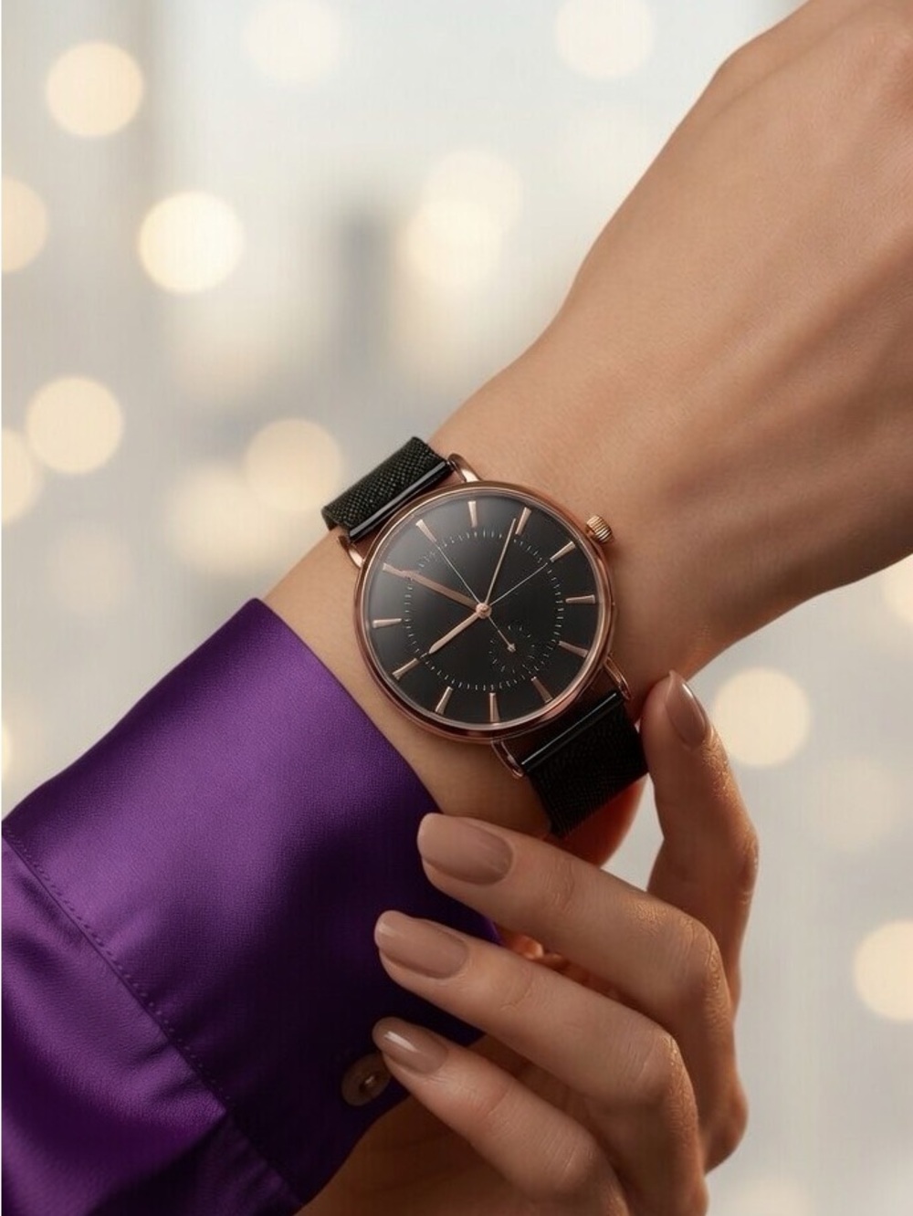Black and Rose Gold Watch Contemporary Modern Sleek